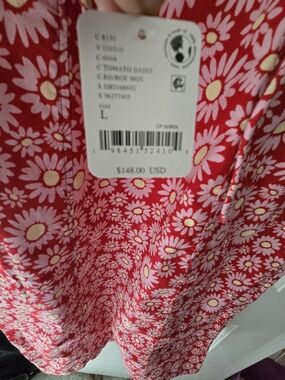 Free People Tomato Daisy Red and Pink Midi Dress